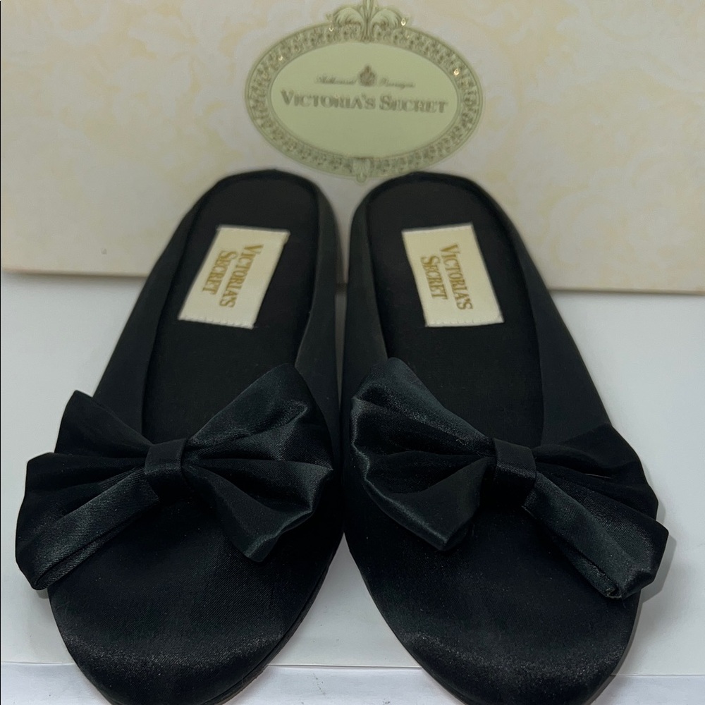 Victoria's Secret Black Satin Bow Mules
